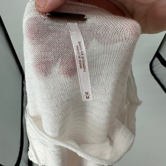 Free People Womens Pullover Sweater White Crochet Top Scoop Neck Knit Size M - Picture 7 of 9